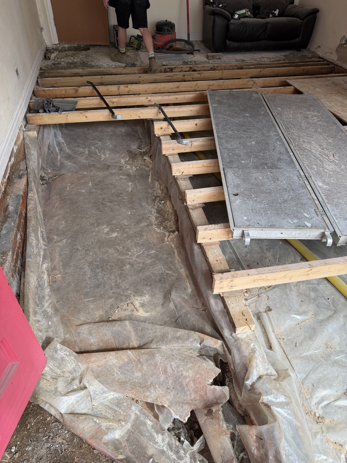 Subfloor void exposed with membrane laid